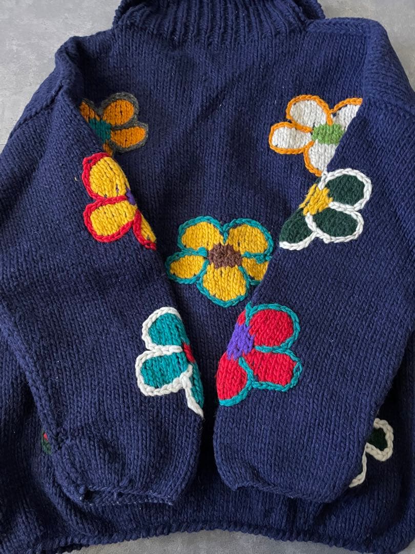 90s vintage エクアドル　フラワー ニット カーディガン