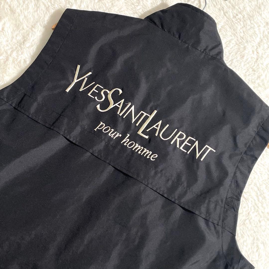 ９０ｓ　イヴ・サンローラン　ロゴ刺繍　ナイロンベスト　ブラック　Ｌ