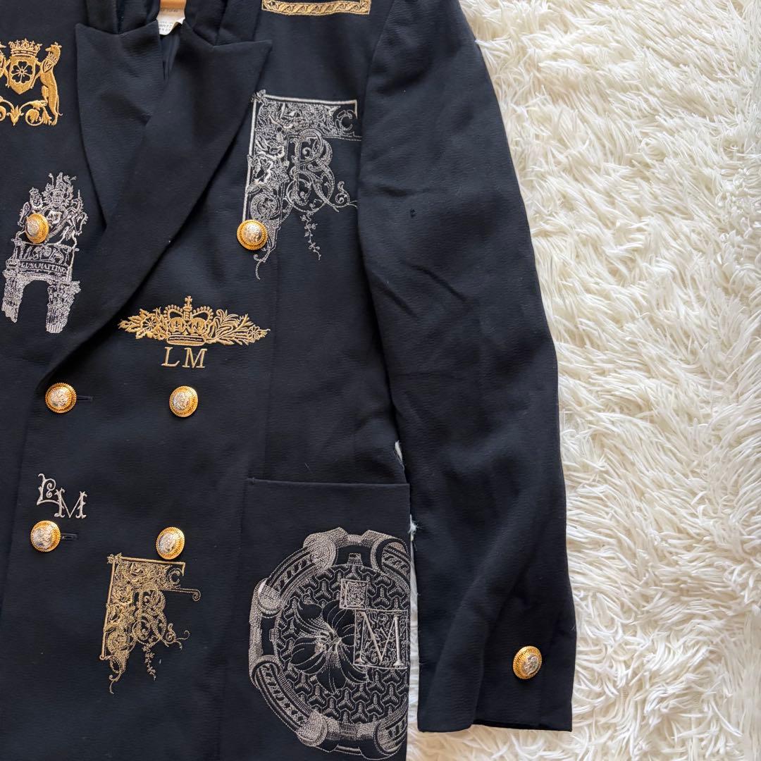 ルナマティーノ テーラードジャケット ダブル 刺繍 ロゴ 金ボタン Mサイズ 黒