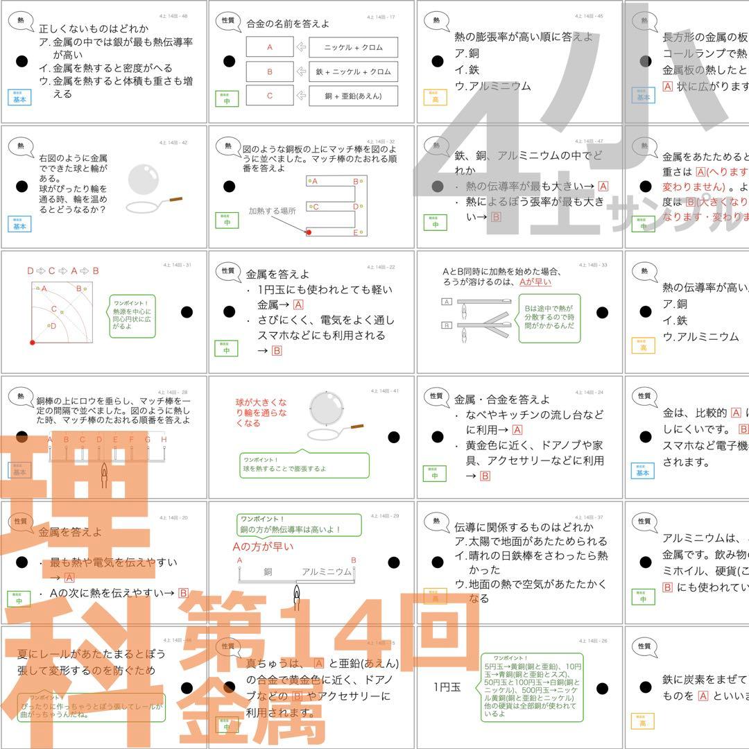 中学受験 暗記カード【4年上ハーフセット 理科11-19回】組分け対策 予シリ