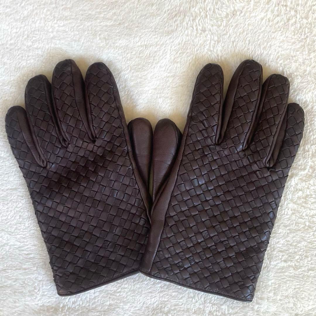 【本革】Gloves イントレチャート カシミヤ イタリア 革手袋 ブラウン8