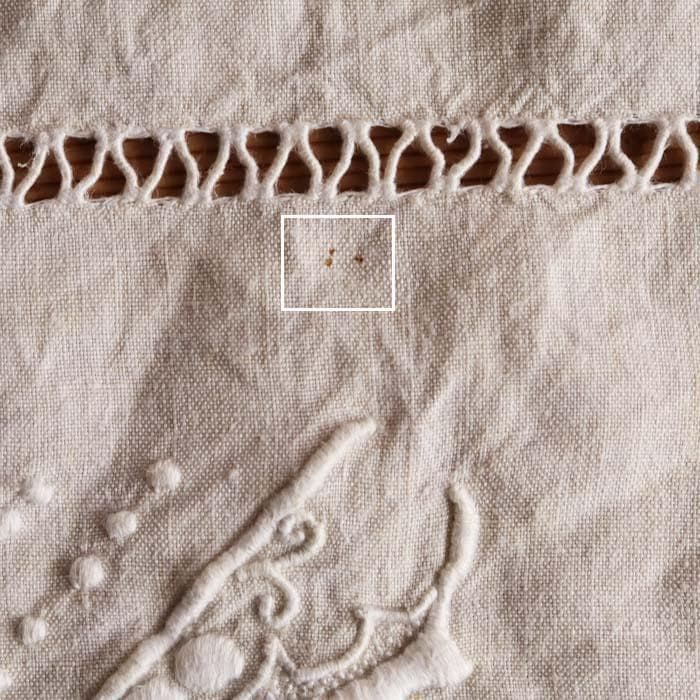 【193】フランス アンティーク リネン シーツ 手刺繍 モノグラム エクリュ