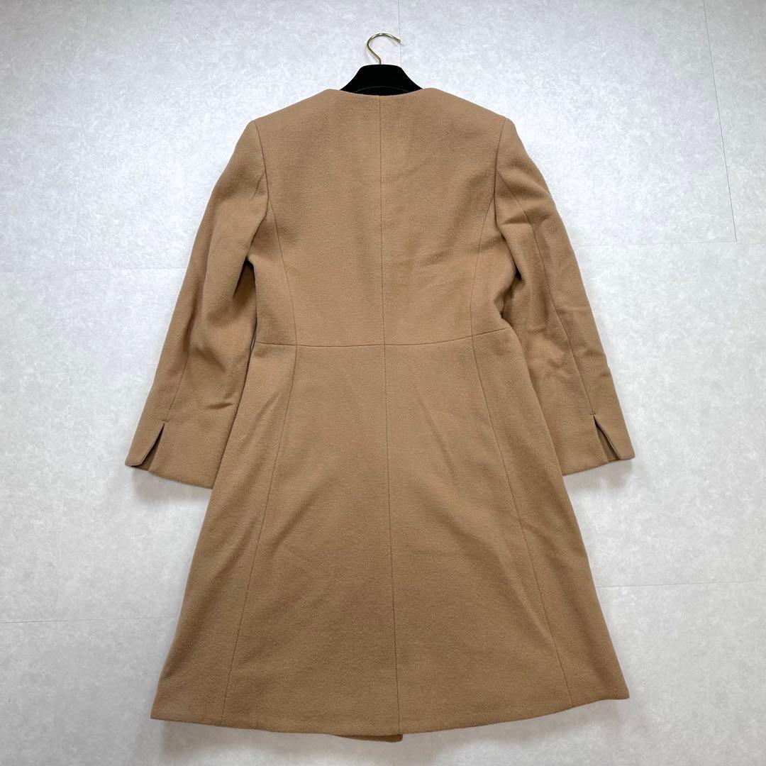 【未使用】自由区 ウールカシミヤ ノーカラーコート キャメル サイズ32