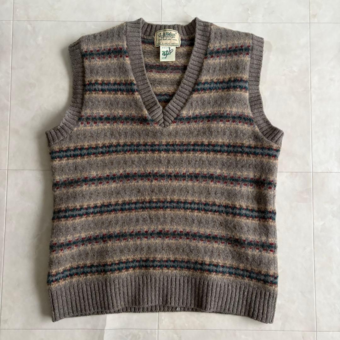 L.L.Bean 英国製シェットランドベスト M グレー系 フェアアイル