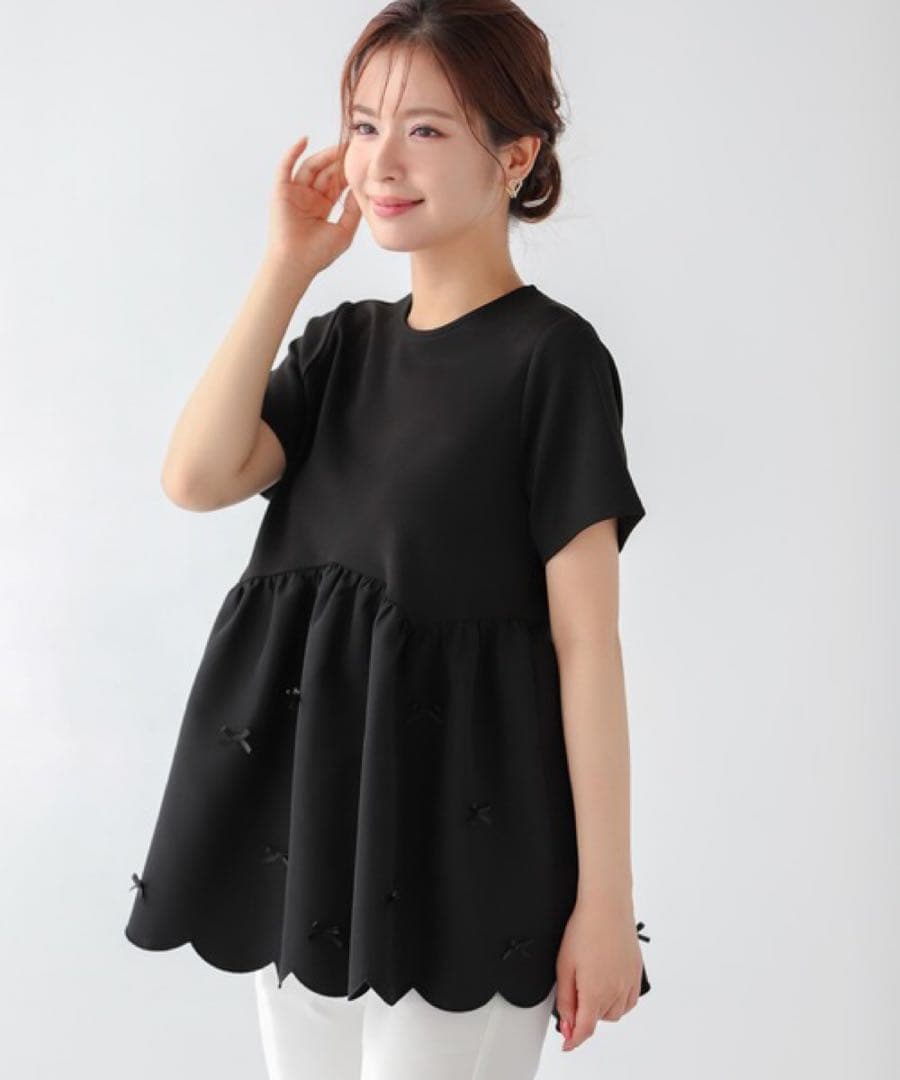 Fit more フィットモア 裾スカラップリボンカットソー