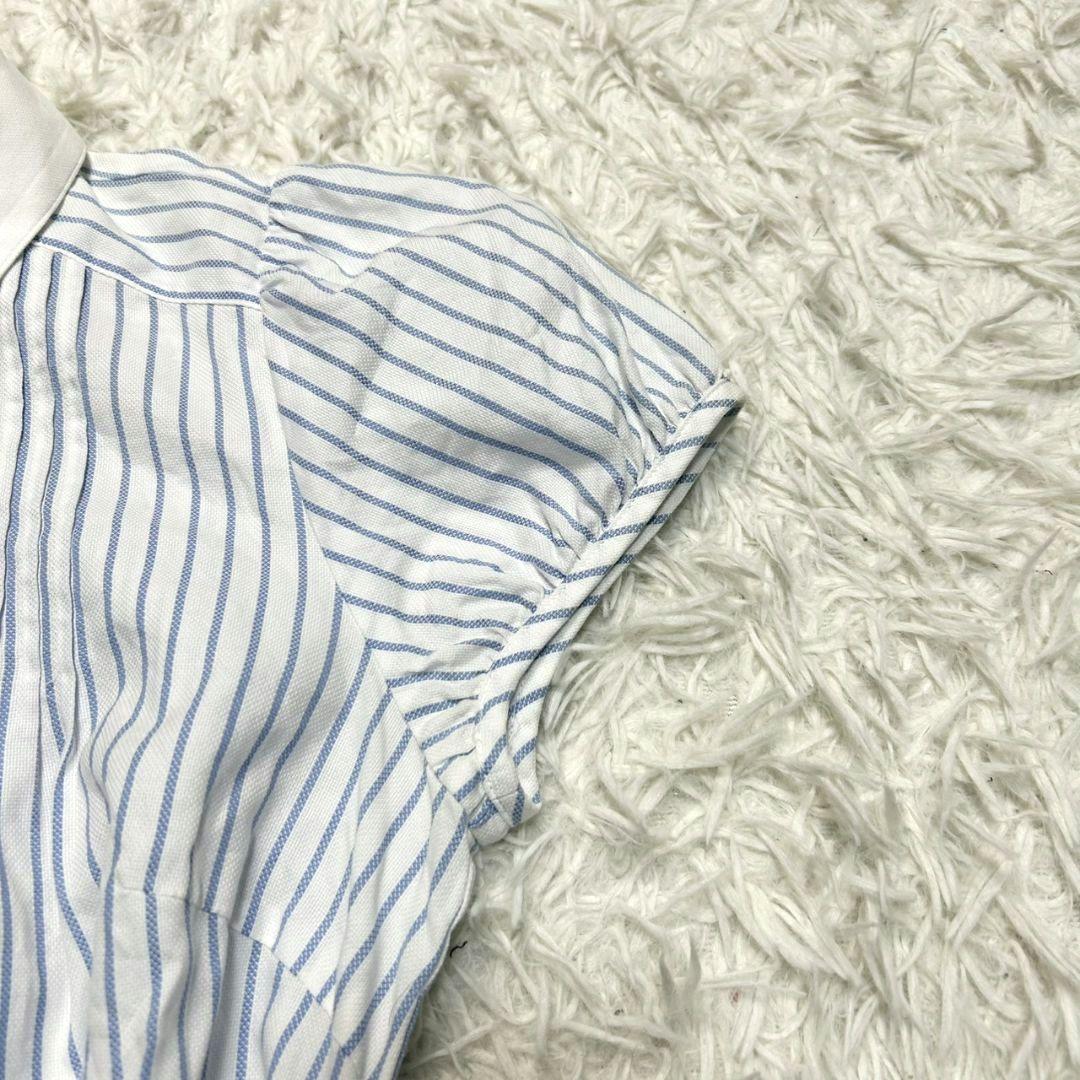 【美品】バーバリーブルーレーベル シャツワンピース ストライプ ベルト付 白×青
