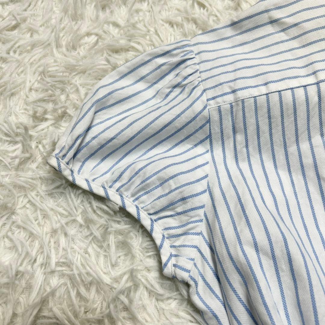 【美品】バーバリーブルーレーベル シャツワンピース ストライプ ベルト付 白×青
