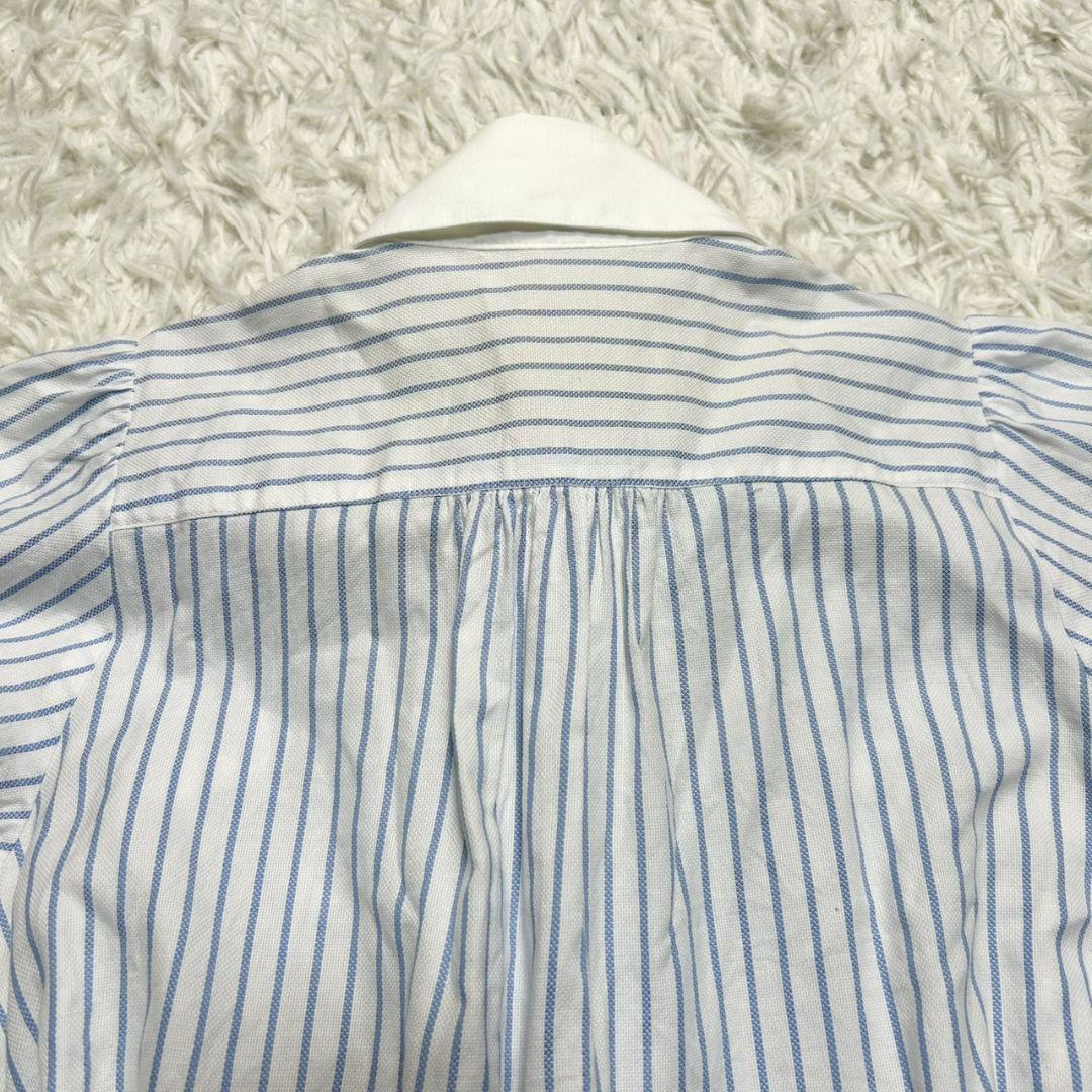 【美品】バーバリーブルーレーベル シャツワンピース ストライプ ベルト付 白×青