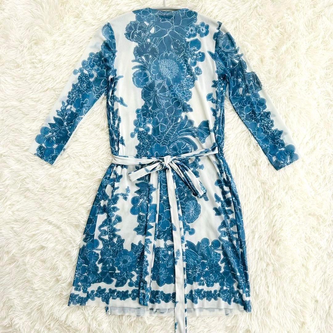 美品 ヴィヴィアンタム 花柄 ラップワンピース ドレス 総柄 ロング 白 青 S