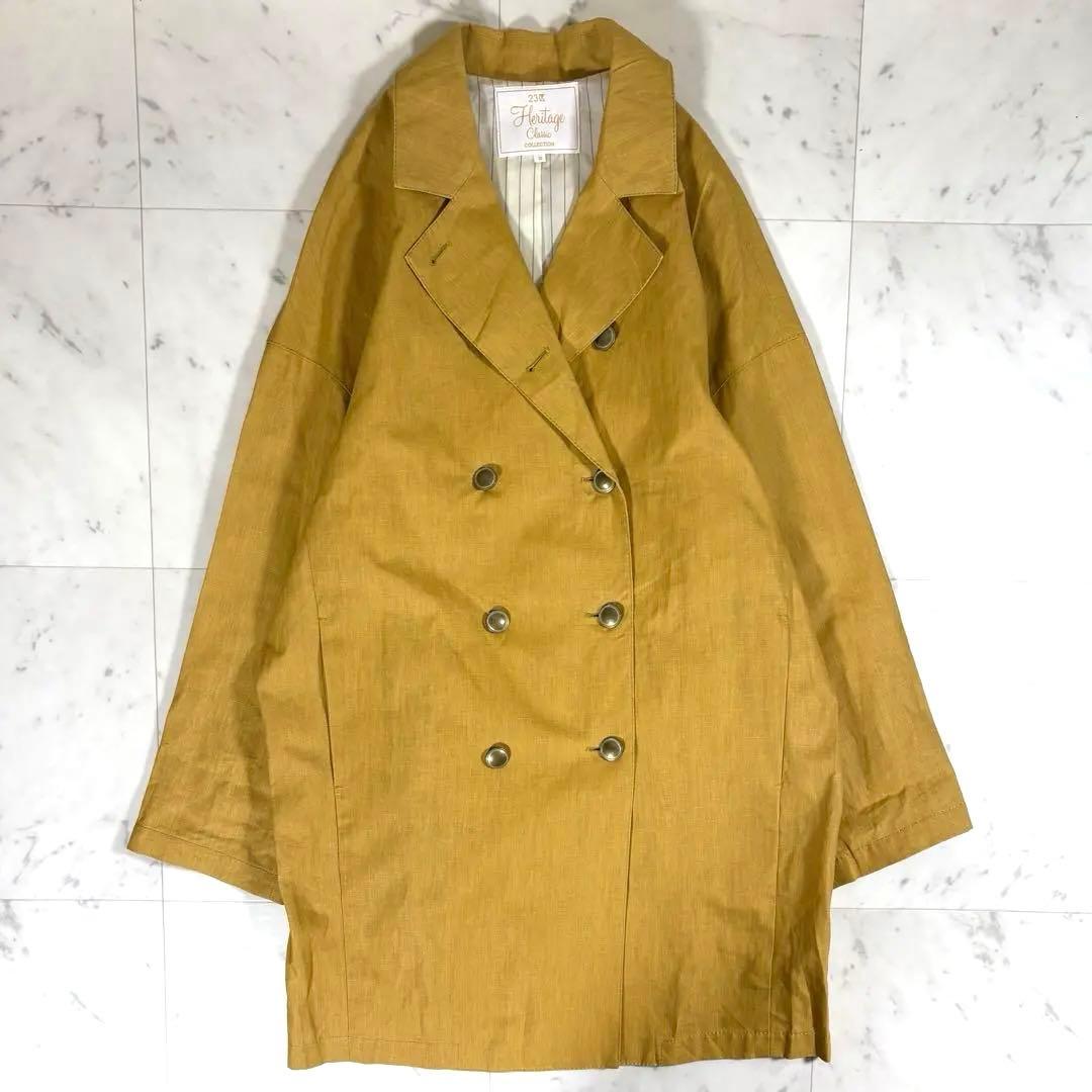 美品 23区 ダブルブレストコート リネン100% リベコ 麻 ゆったり 大きめ