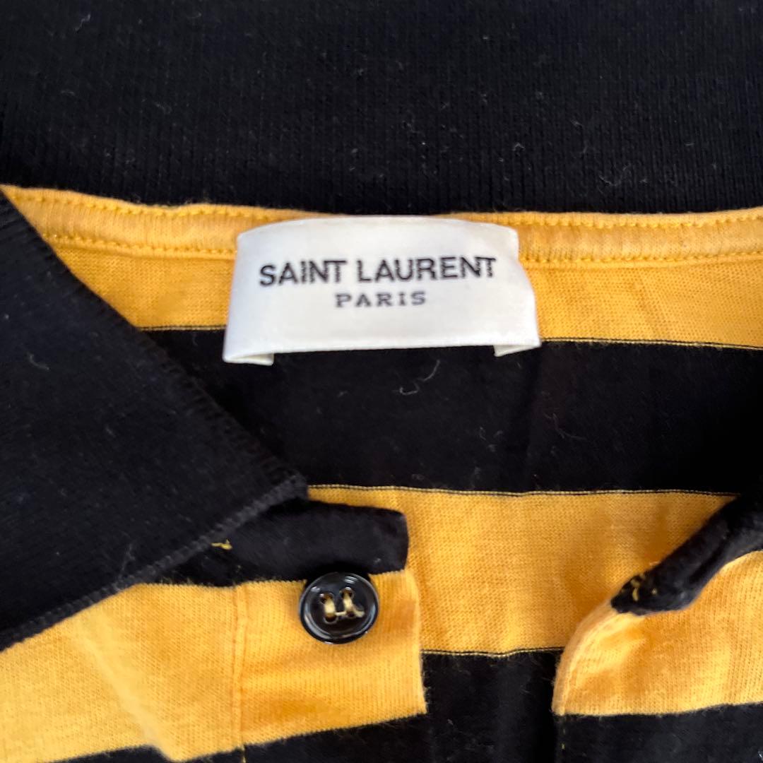 SAINT LAURENT 黒と黄色のストライプポロシャツ
