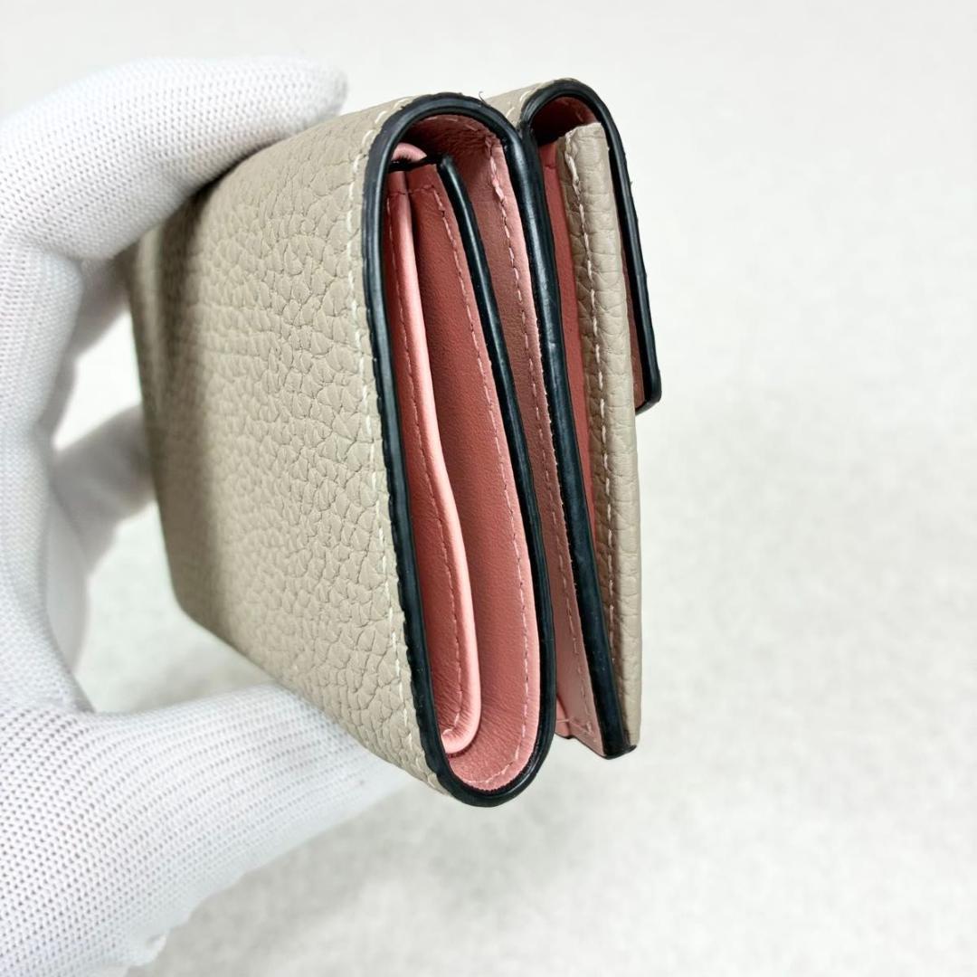 ボナベンチュラ 三つ折り財布 スモール ウォレット グレージュ シュリンクレザー