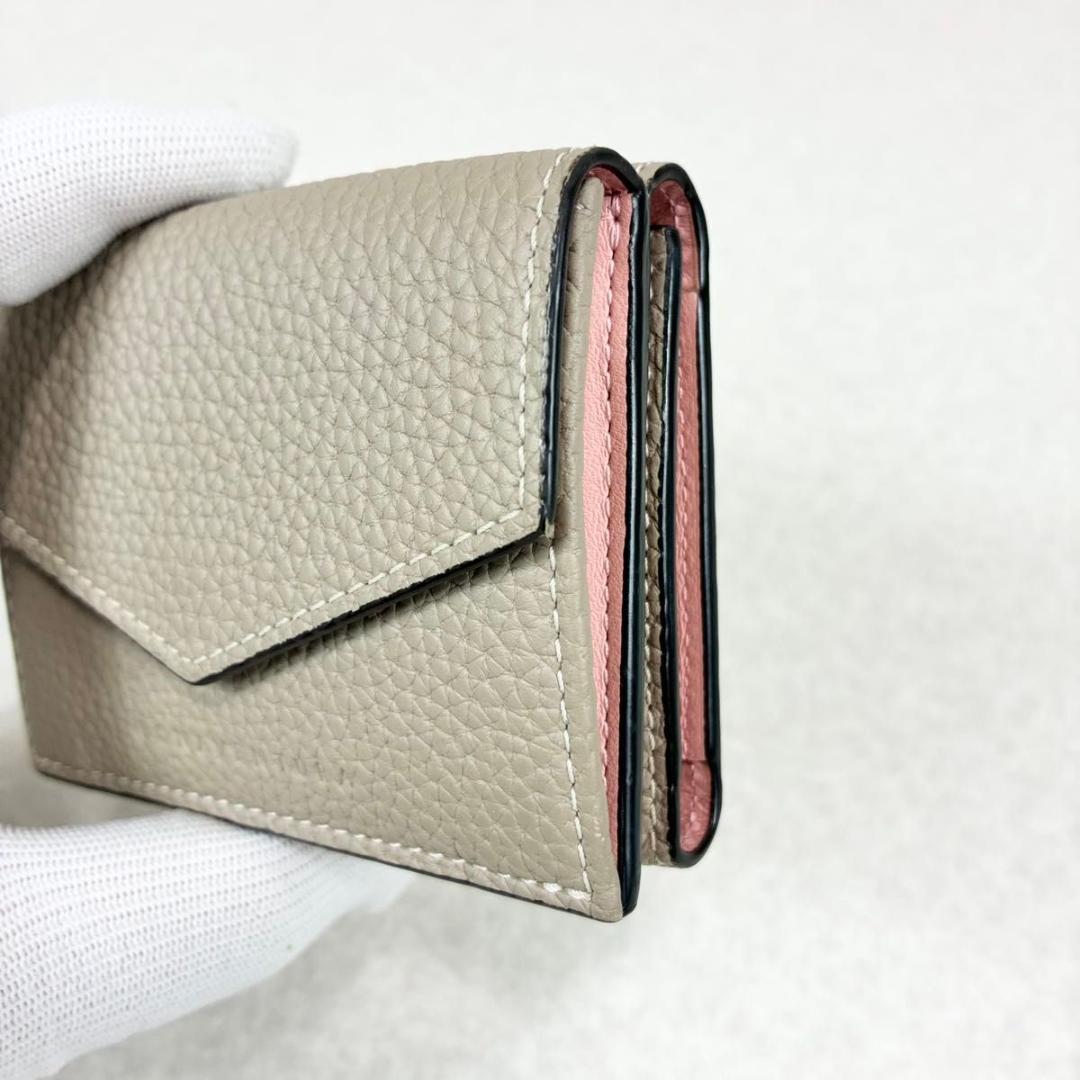 ボナベンチュラ 三つ折り財布 スモール ウォレット グレージュ シュリンクレザー