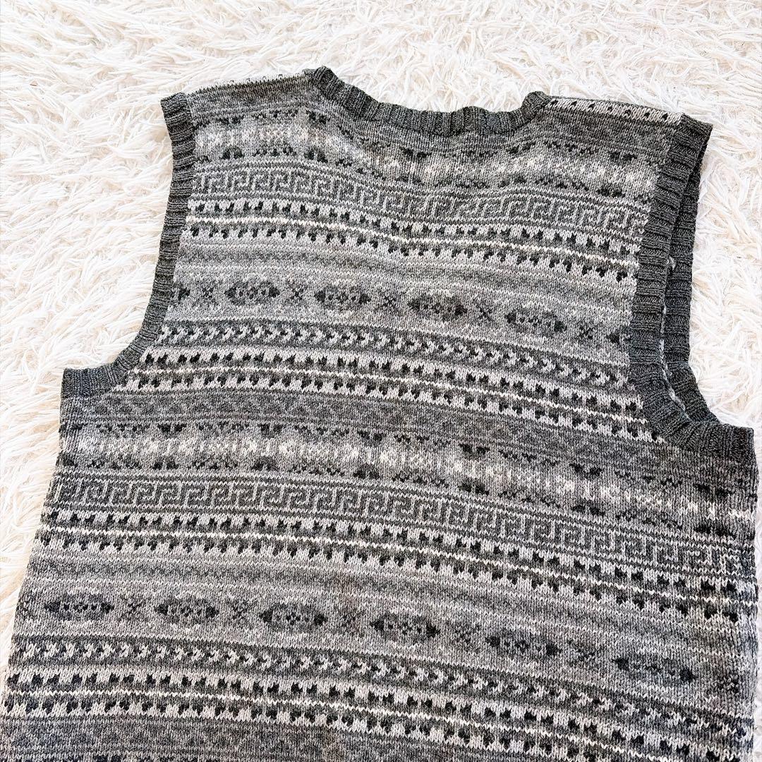 90s ポロバイラルフローレン　ニット　ベスト　シルク　カシミヤ　グレー　総柄