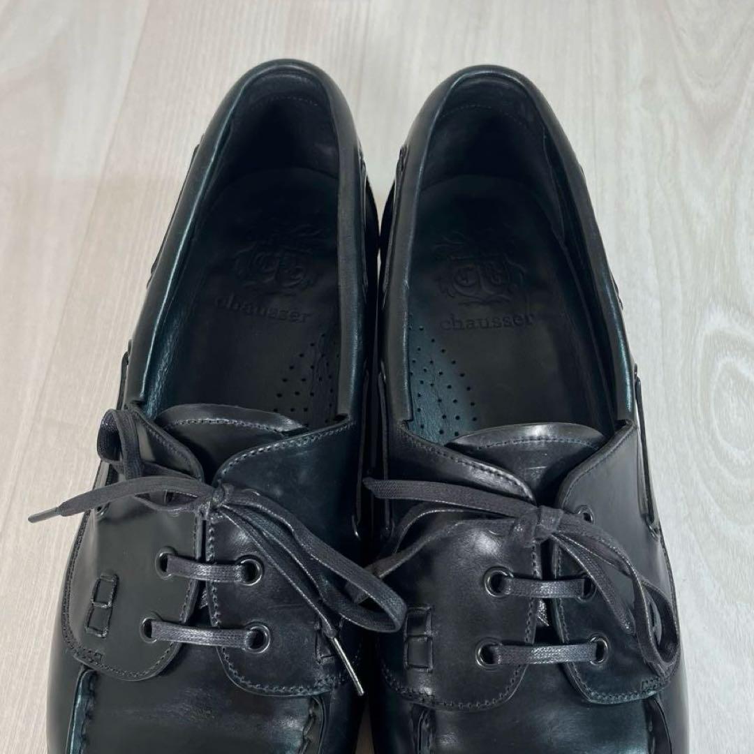 【未使用級】chausser/ショセ　コードバン デッキシューズ　黒　24ss