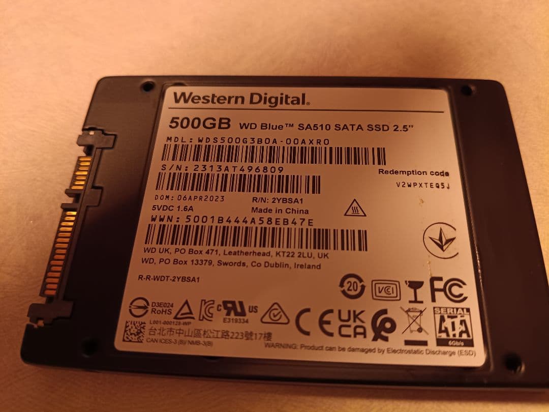 【値下げ】WDBlueSA510 500GB SSD 128h 100% 809
