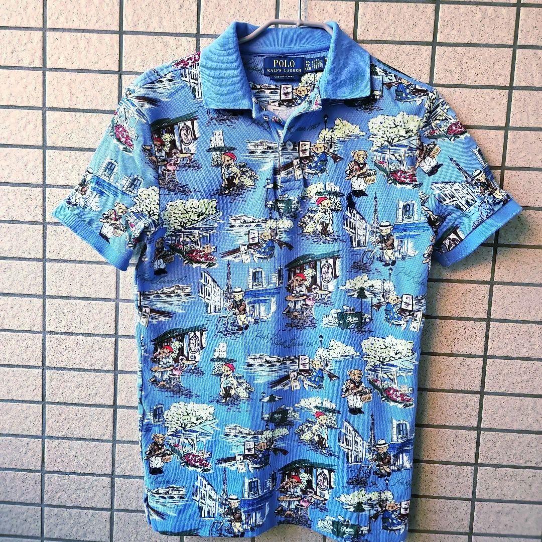 ラルフローレンPoloベアポロシャツXSブルー⭐パリの風景とくまの可愛いプリント