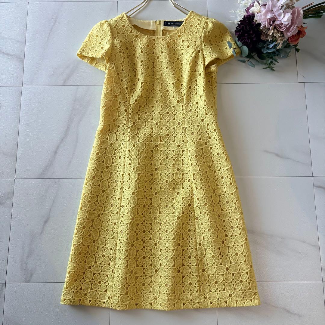 M’s GRACY レース　半袖ワンピース　レース　黄色　総レース　38 春夏