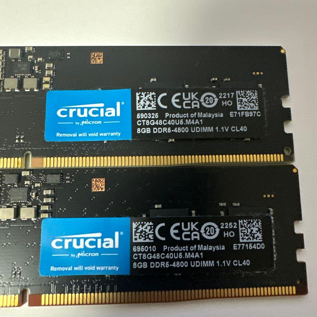 Crucial DDR5 16GB（8GB×2）4800MHz メモリ動作確認済