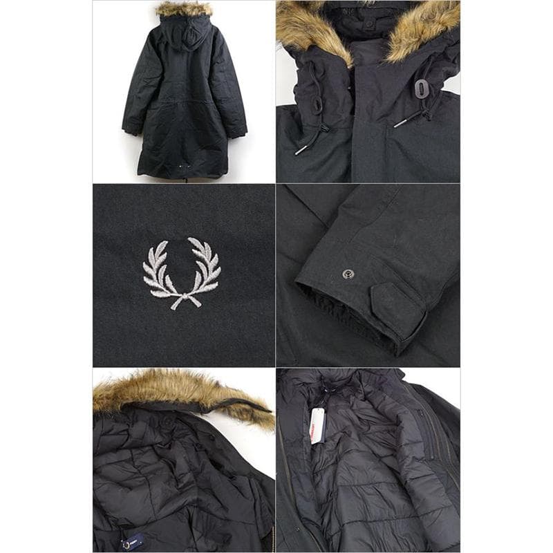 【未使用】フレッドペリー FRED PERRY ファー付きブラック モッズコート