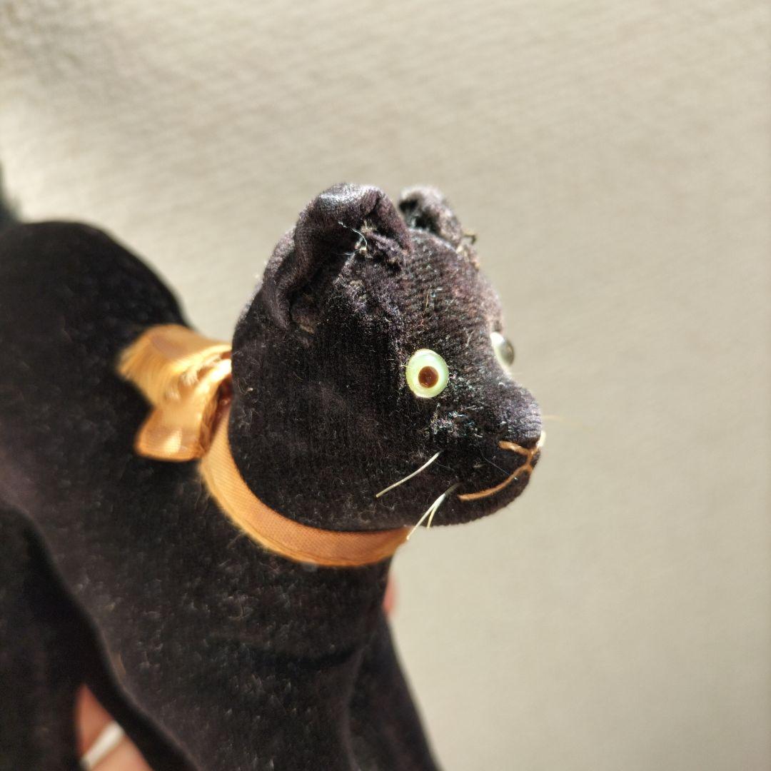 ビンテージ　シュタイフ　トム　キャット　黒猫　別珍製　高さ１０cm　③