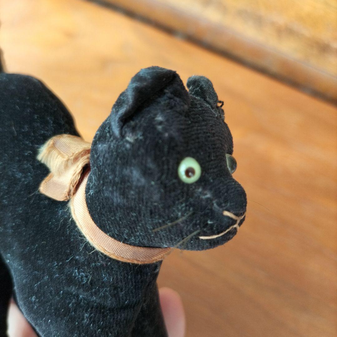ビンテージ　シュタイフ　トム　キャット　黒猫　別珍製　高さ１０cm　③