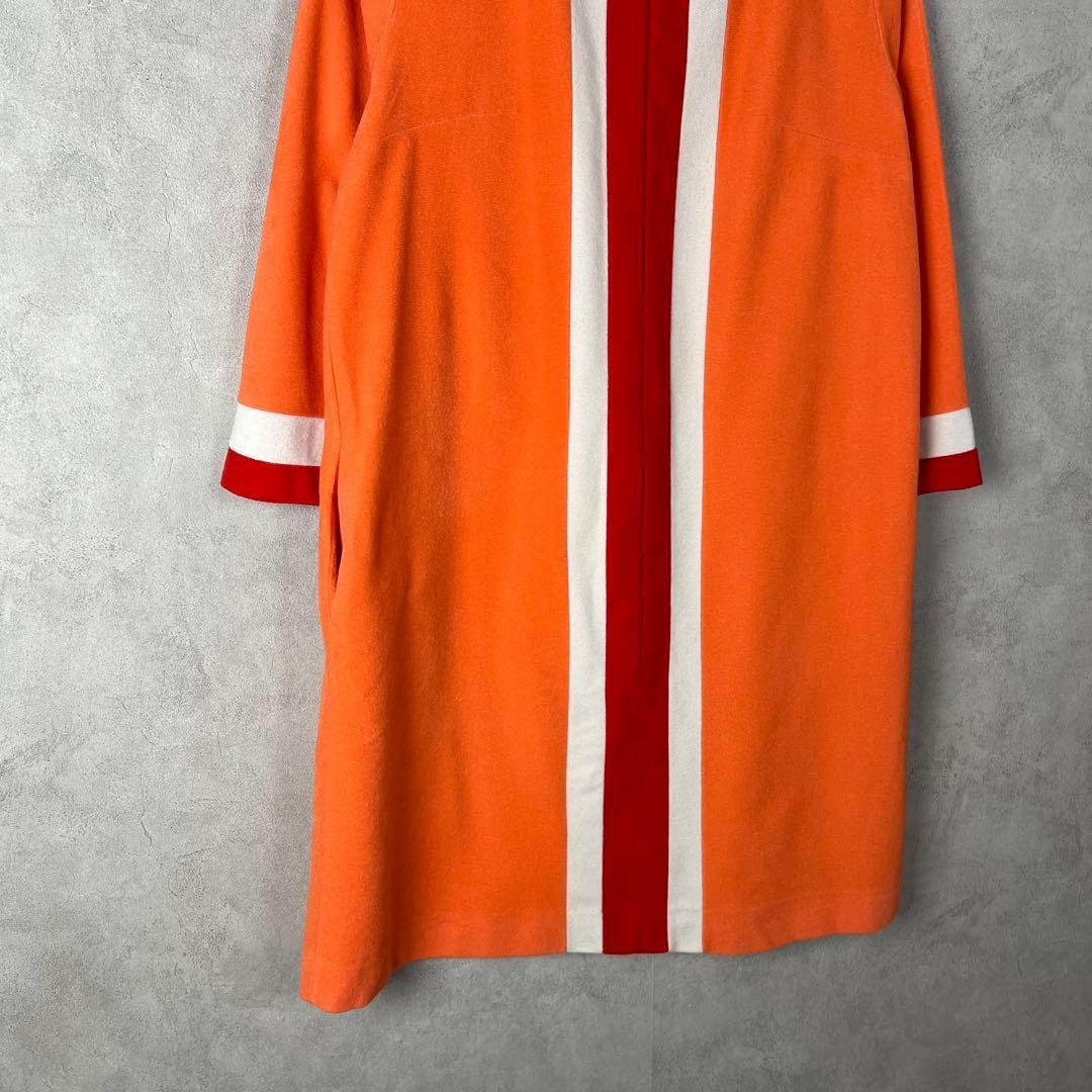 70s USA製 長袖ワンピース オレンジ パイル生地 ジップ vintage