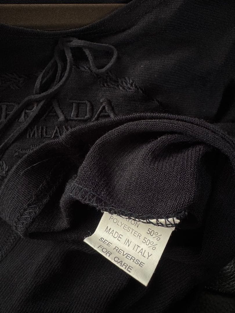 PRADA 黒半袖Tシャツ レーストリム付きsize S/M