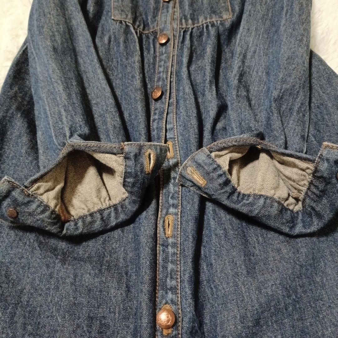 【EVISU】花刺繍 カモメ 厚手デニムワンピース サイズ34 エヴィス
