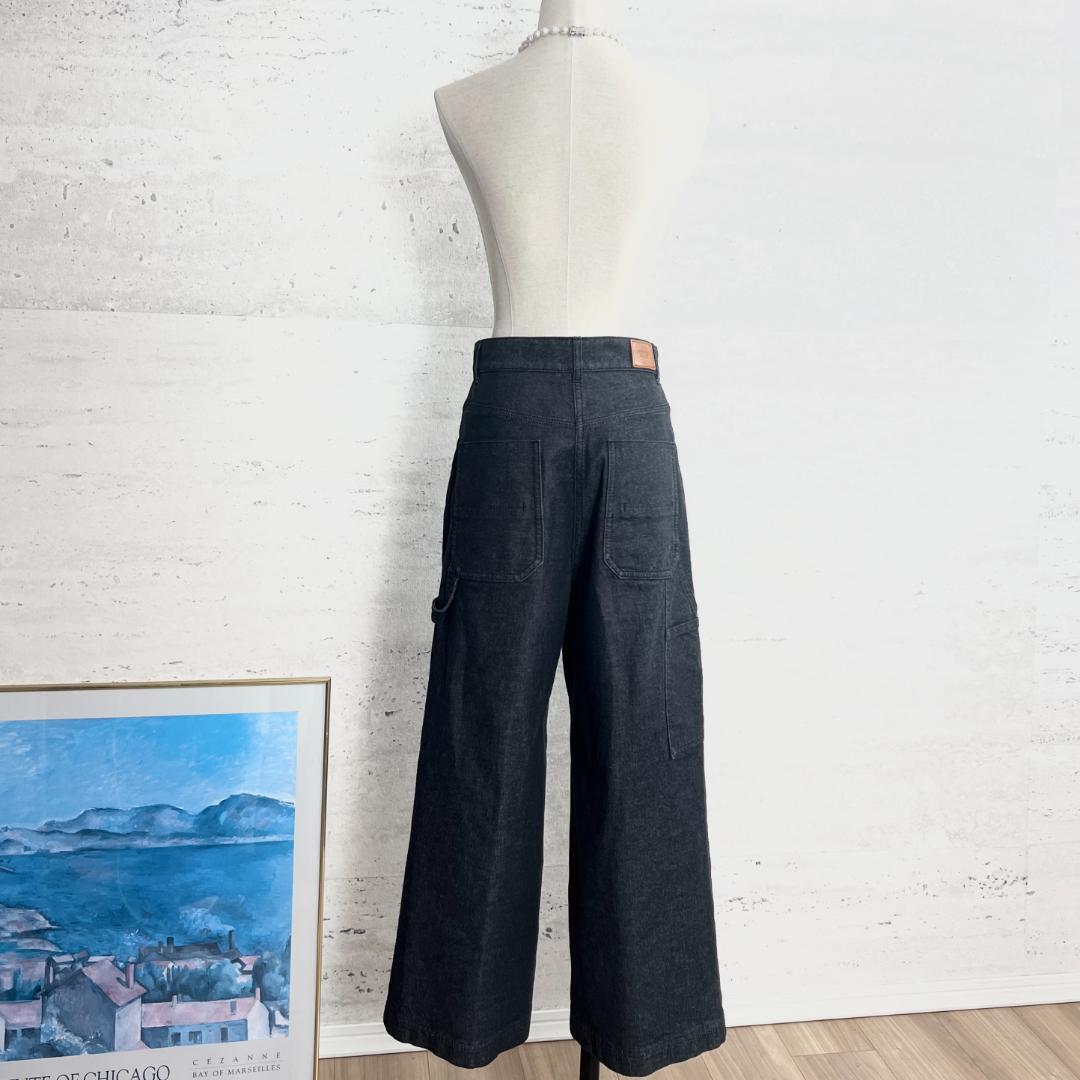 美品★HERMES★ロゴボタン★本革プレート★ワイドレッグデニム