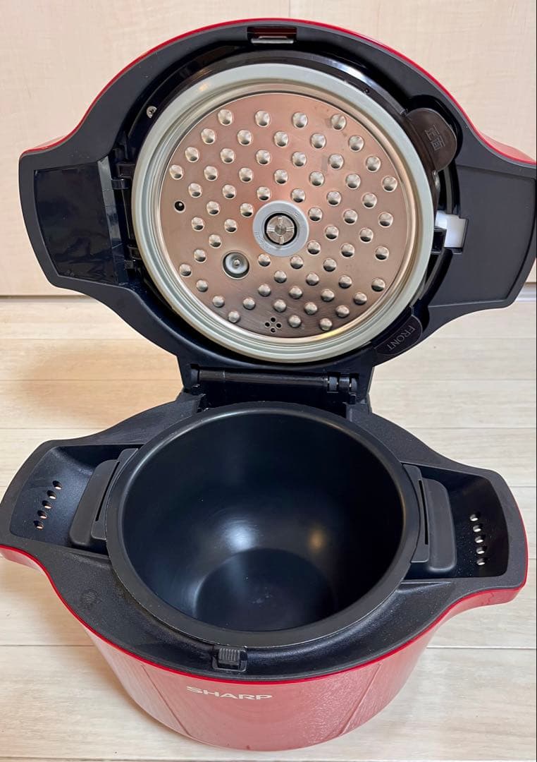 【美品】SHARP ヘルシオ ホットクック 水なし調理鍋/レッド