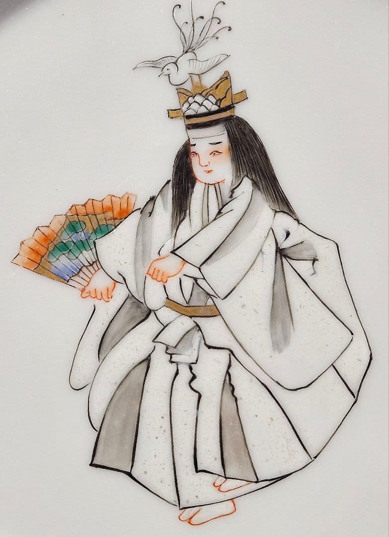【11代酒井田柿右衛門】作　能楽絵　能装図　色絵『鷺』皿　茶道具　茶器　菓子皿