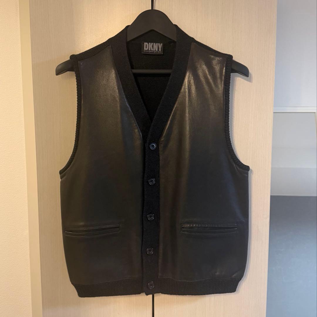 DKNY archive leather × wool best black