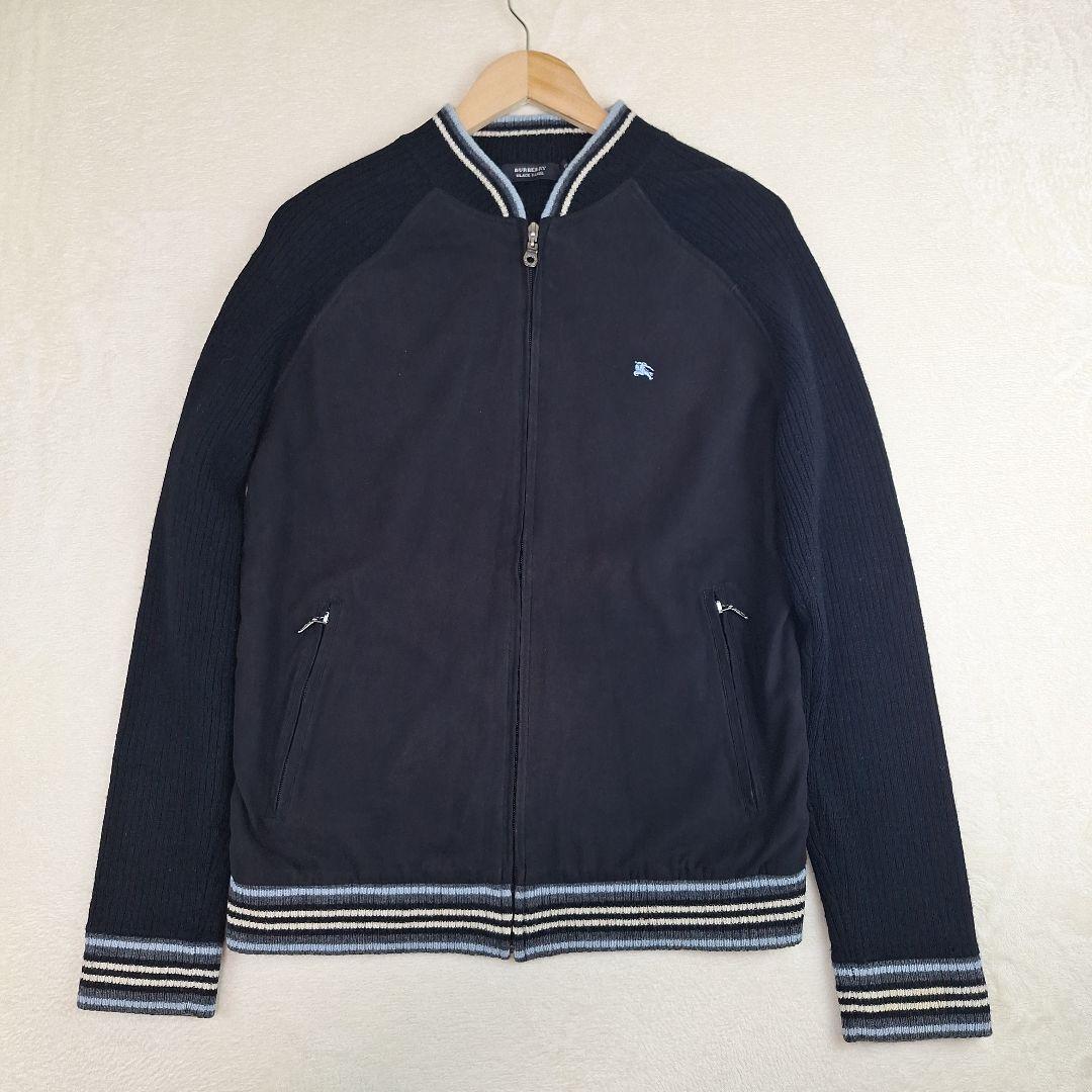 BURBERRYブラックレーベル　ジップアップブルゾン　ニット　切り替え　L