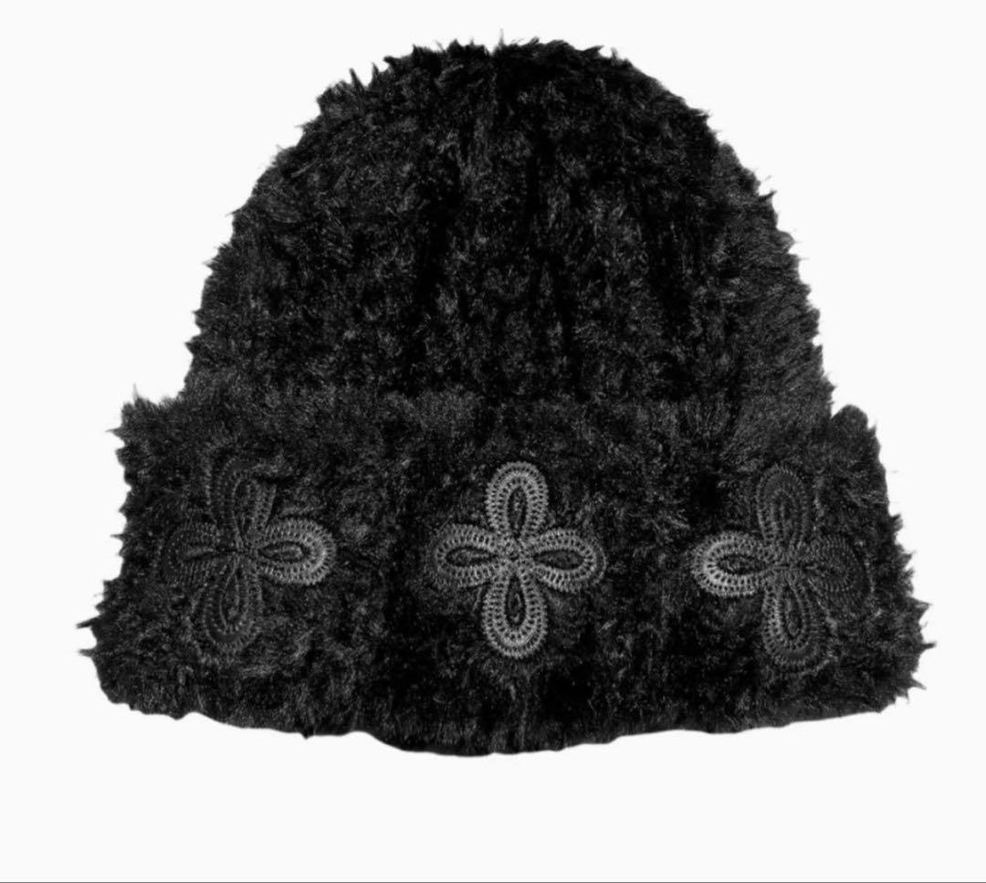 帽子 surgery leather patch fur beanie 'black'