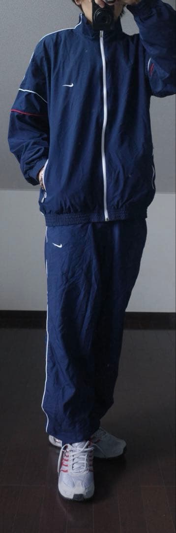 ナイキ00sネイビートラックスーツセットアップ白パイピングジャージ上下NIKE
