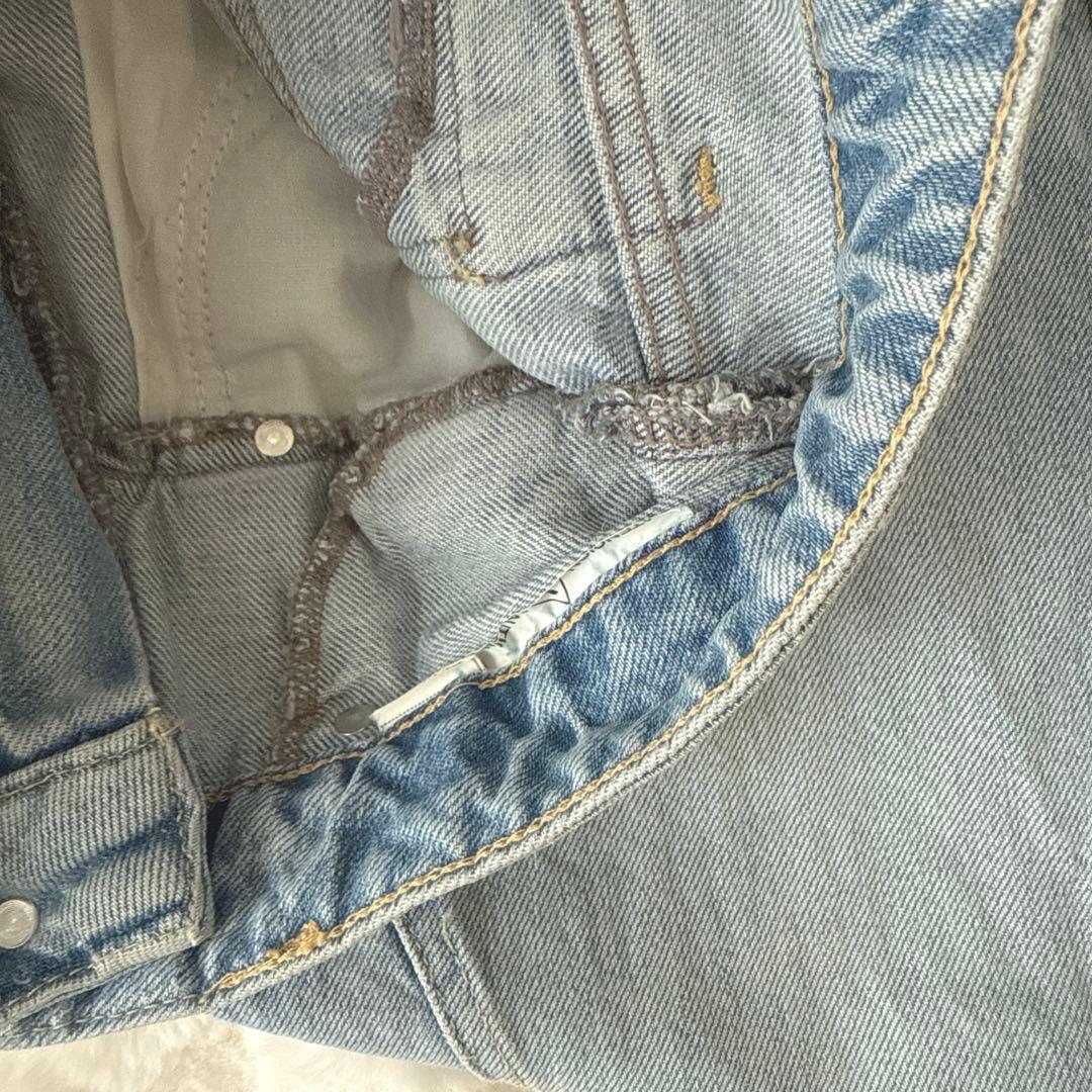 ZARA ザラ ダブルウエストバンドワイド デニムパンツ ライトブルー 36