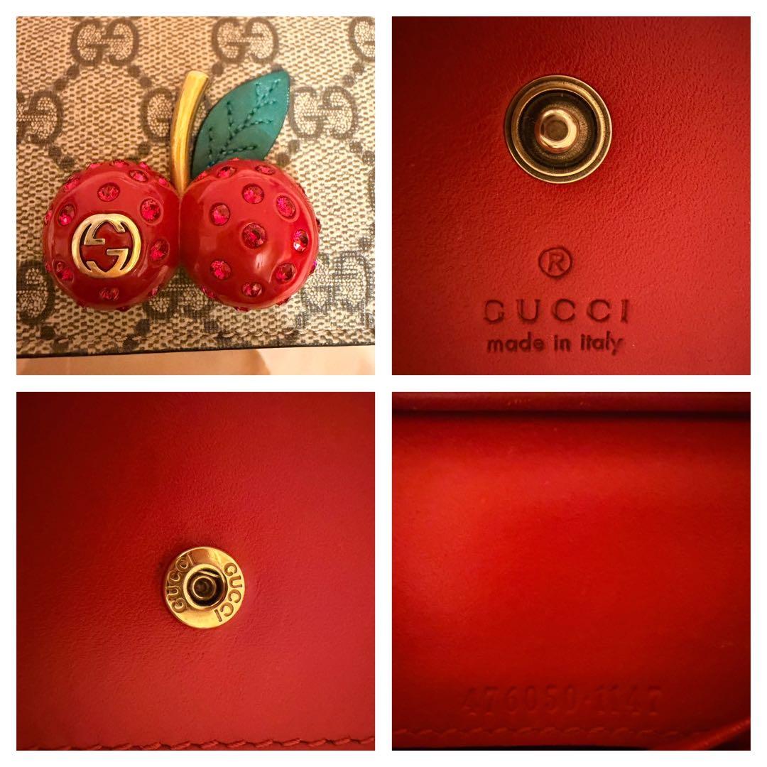 【✨極美品✨】GUCCI チェリー装飾 ビジュー欠無し二つ折り財布