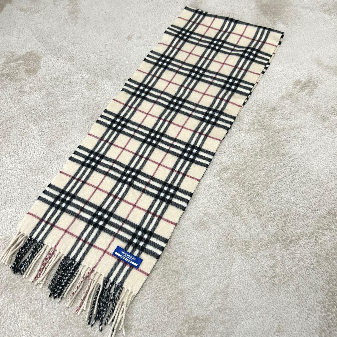 【美品】バーバリーブルーレーベル　マフラー カシミヤ混 レディース ノバチェック