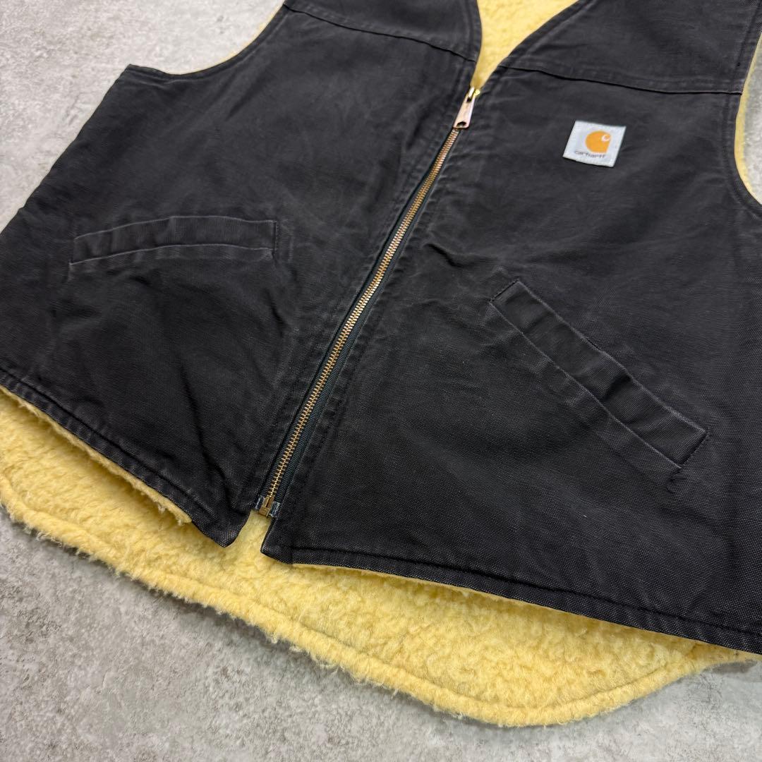 希少カラー■カーハート【XL】90s USA製 ダックベスト 裏地ボア 雰囲気◎