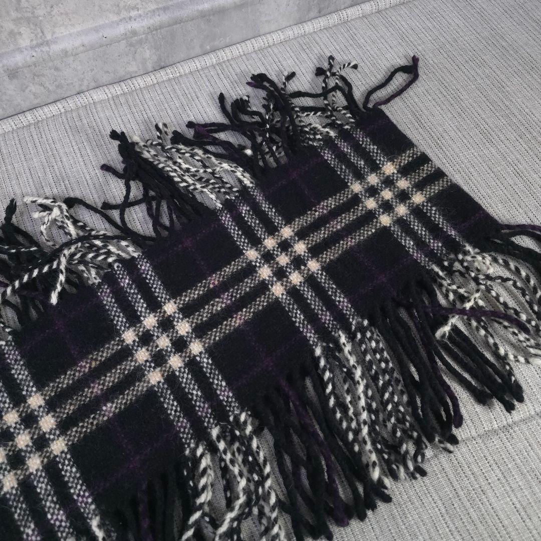 希少　美品　バーバリー　ロンドン　ノバチェック　カシミヤ混　マフラー　両フリンジ