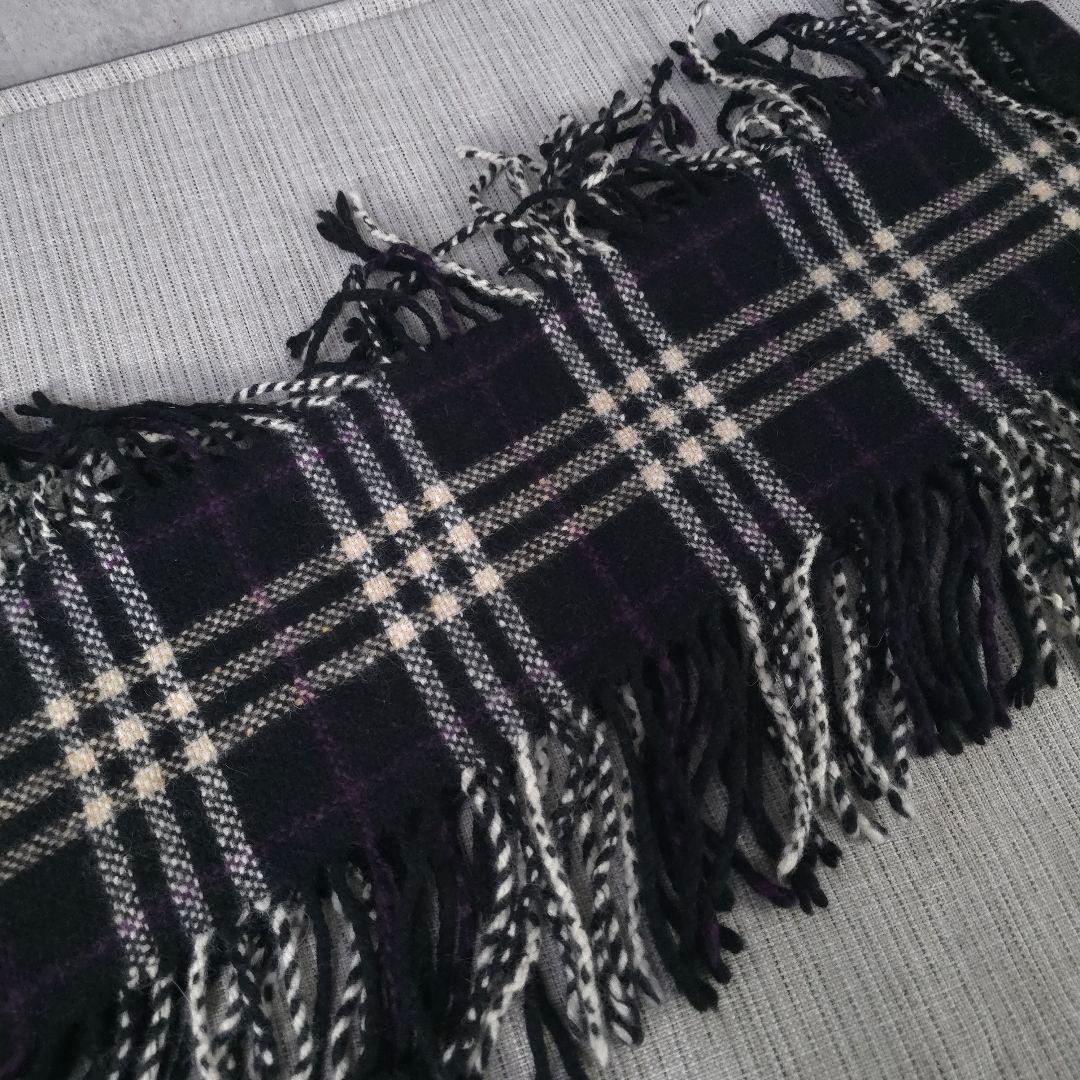 希少　美品　バーバリー　ロンドン　ノバチェック　カシミヤ混　マフラー　両フリンジ
