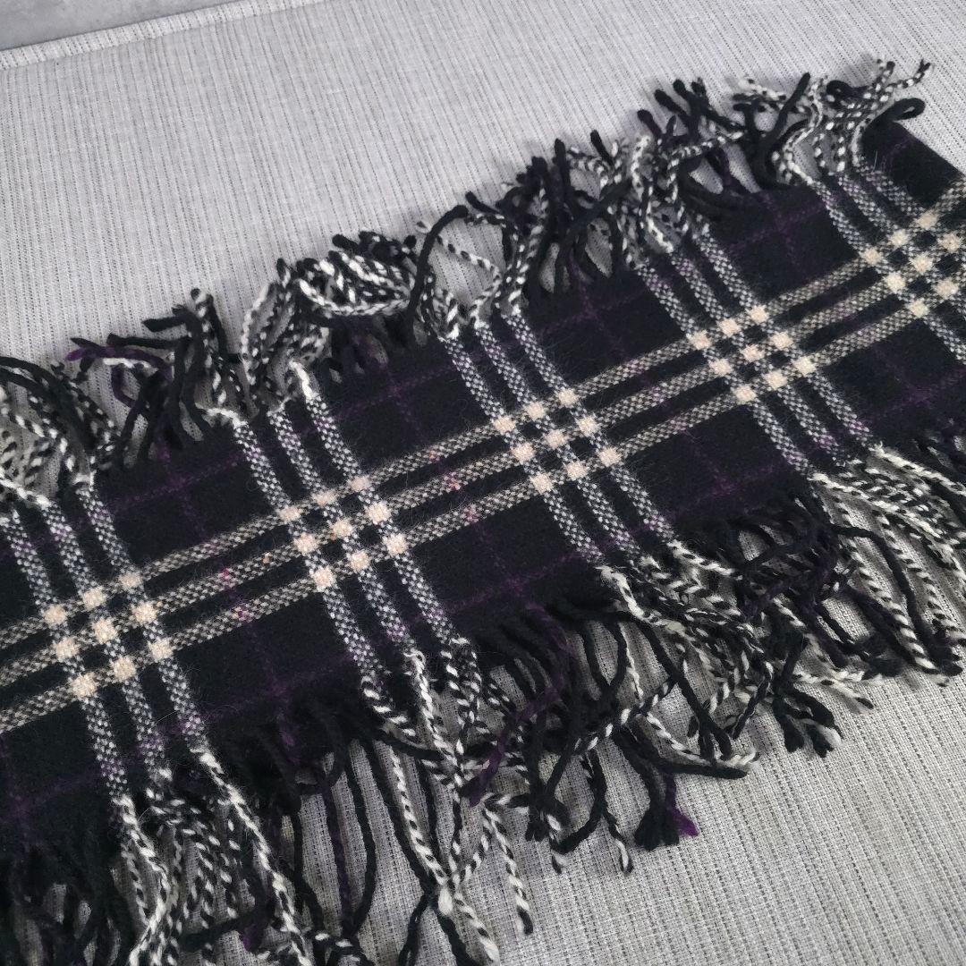 希少　美品　バーバリー　ロンドン　ノバチェック　カシミヤ混　マフラー　両フリンジ