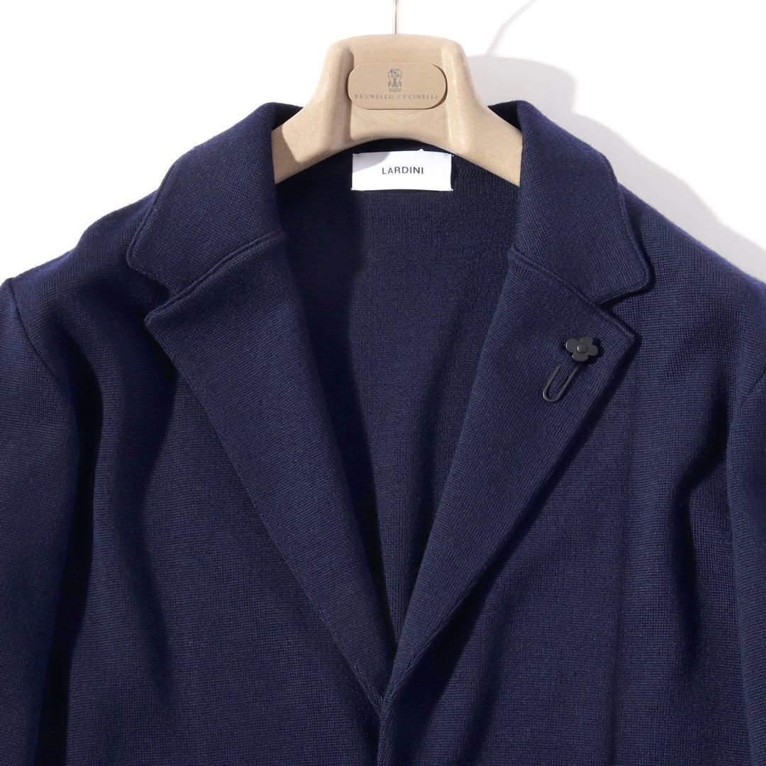 LARDINI ラルディーニ 美品 ニット テーラード ジャケット 紺ブレ XL