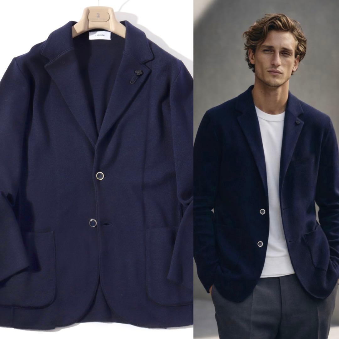 LARDINI ラルディーニ 美品 ニット テーラード ジャケット 紺ブレ XL