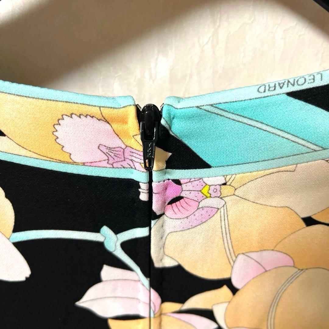 【近年タグ 美品】レオナール カンカン素材 花柄ワンピース 38
