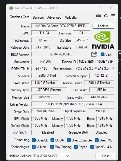 グラフィックボード・グラボ・ビデオカード GALAX EX OC 2070 Super White