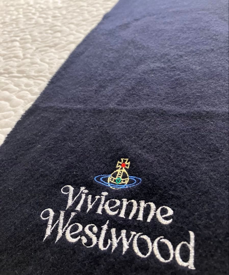 Vivienne Westwood オーブ刺繍ウールマフラー　Italy製　紺