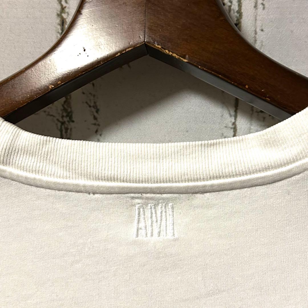 AMI PARIS アミパリス 刺繍ロゴ ロングスリーブ Tシャツ 白 ロンT