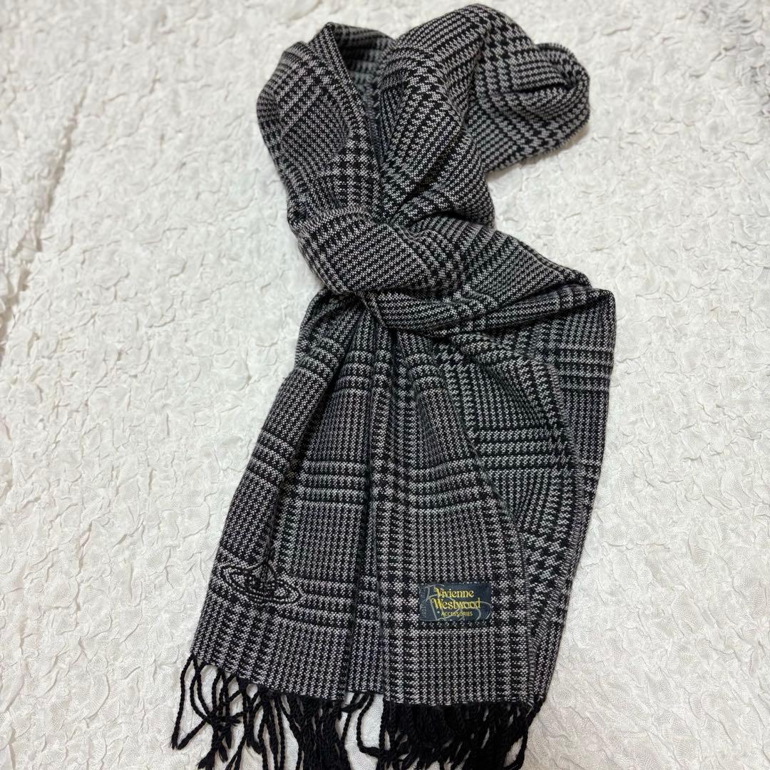 Vivienne Westwood 大判　ストールマフラー　オーブ　黒　チェック